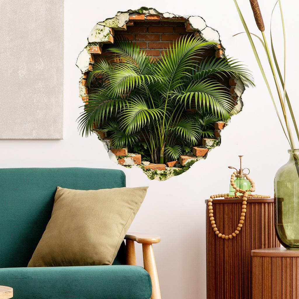 Palm Tree Breaking Through Wall Waterproof Self Adhesive Wall Sticker No Residue Home Decor