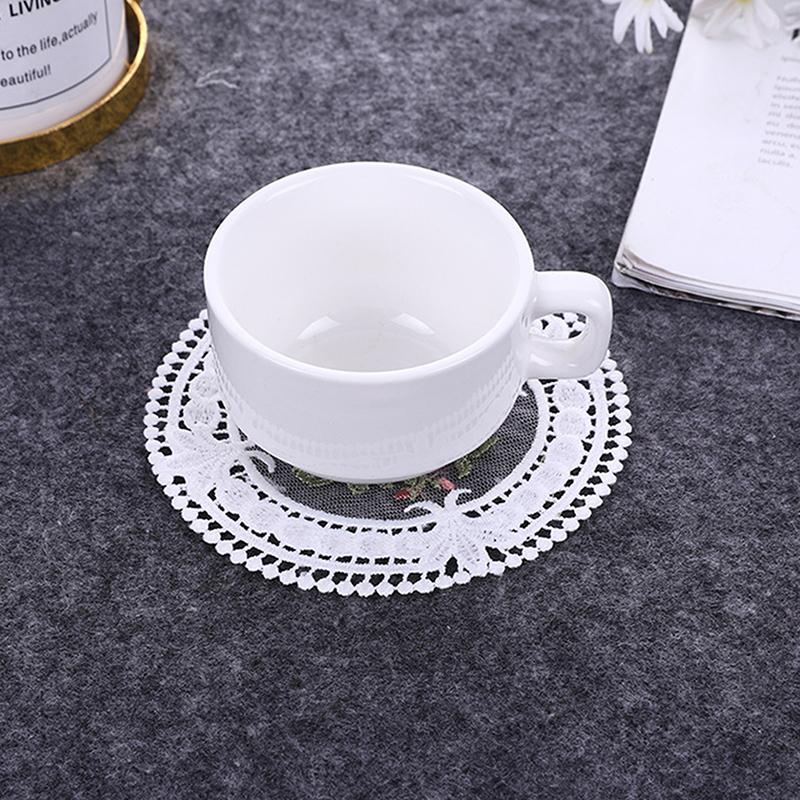 12cm Vintage Lace Coaster Placemat Embroidery Craft Bowls Coffee Cups Coaster European Style Fabric Anti-Scald Table Plate Mat