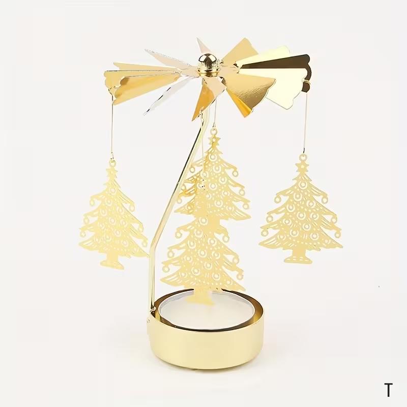 Carousel r-rose/Angel/Christmas Tree, Metal Tea Lamp Carousel Christmas, Table Decoration Rotating Candlestick, Christmas Decora