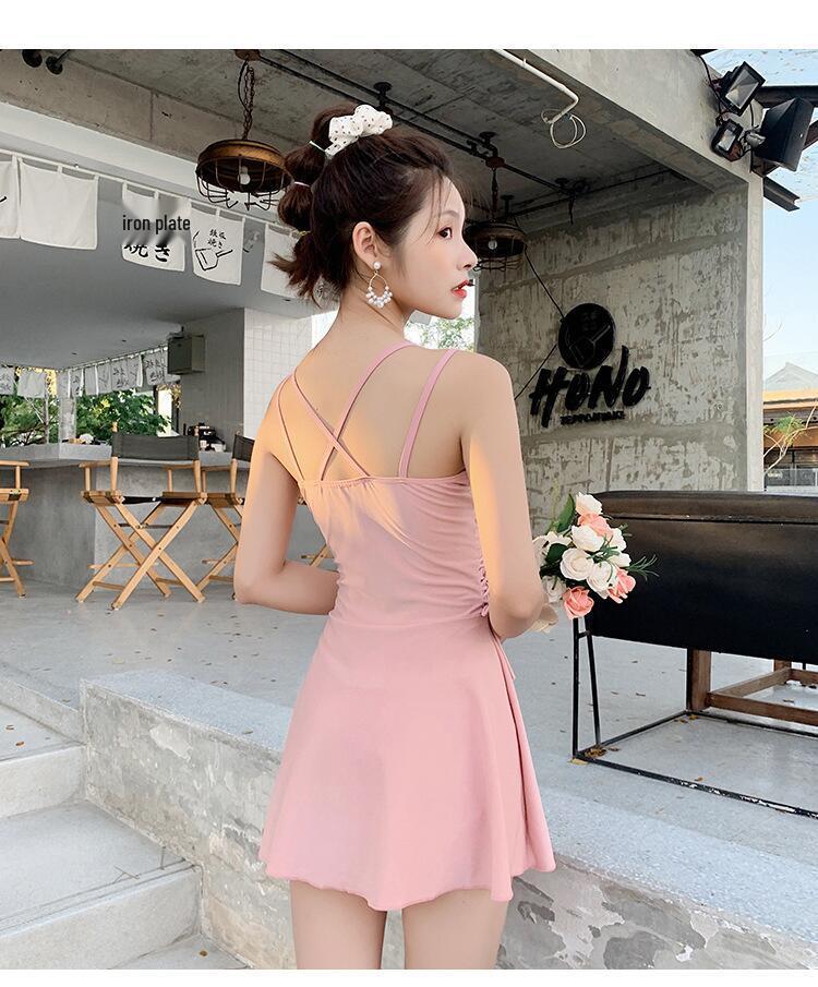 2025 Women's High-End One-Piece Swimsuit: Conservative Skirt Style, Tummy Slimming, Strappy Design, Ideal for Hot Springs and Summer