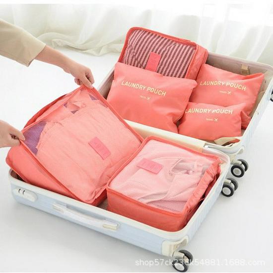 Korean Style Travel Bag Set - 6-Piece Oxford Cloth Organizer for Clothes, Underwear, and Shoes
