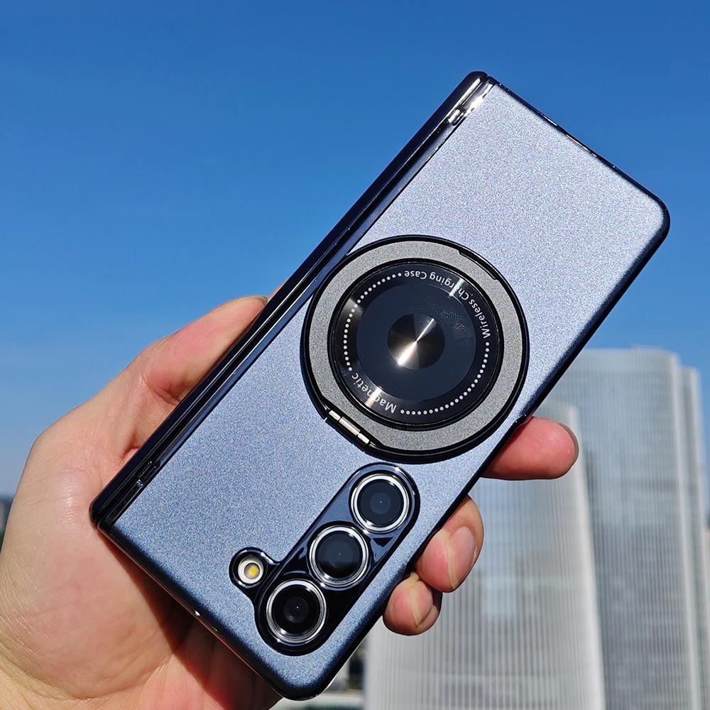 Magsafe Magnetic Bracket Hinge Protective Case For Samsung Galaxy Z Fold 7 6 5 4 With Screen Glass Film Fold5 Fold6 Fold7 Cover