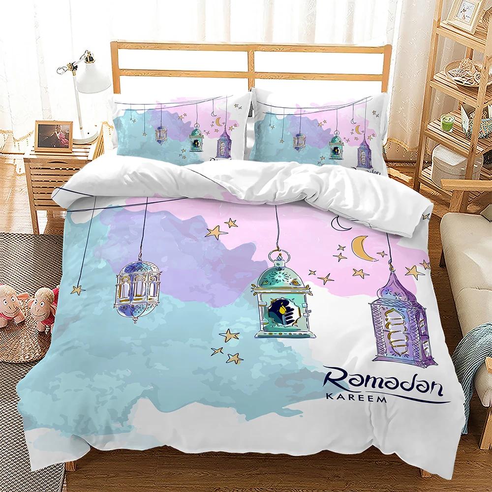 Exotic Stars and Moon Duvet Cover King Queen Religious Themed Quilt Cover Muslim Believer Bedding Set for Ramadan Festival Decor