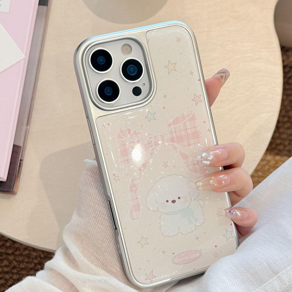 Etui w stylu Instagram z kokardką dla szczeniaka na IPhone 17, 16 Pro Max, IPhone 15, brokat z żywicy epoksydowej, 17mm Twardy Huawei