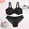 Dame Plussstørrelse Blonde BH-sett med Stålring Sexy Push-up og Pustende Store Bryster Små Undertøy