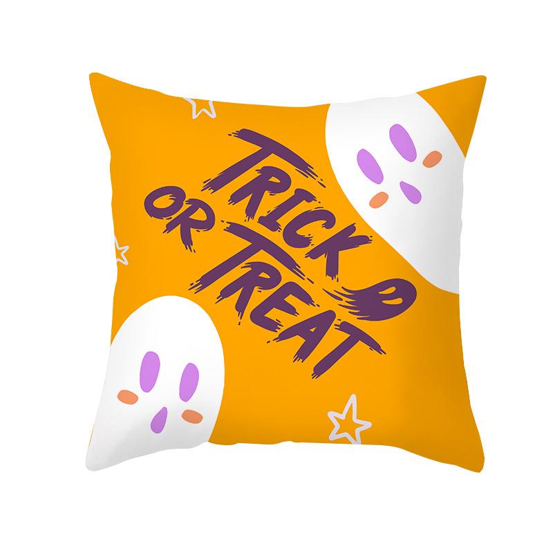 Home Cartoon Pumpkin Head Halloween Pillow Cover Peach Velvet Cushion Cover Office Sofa Cushion Cover