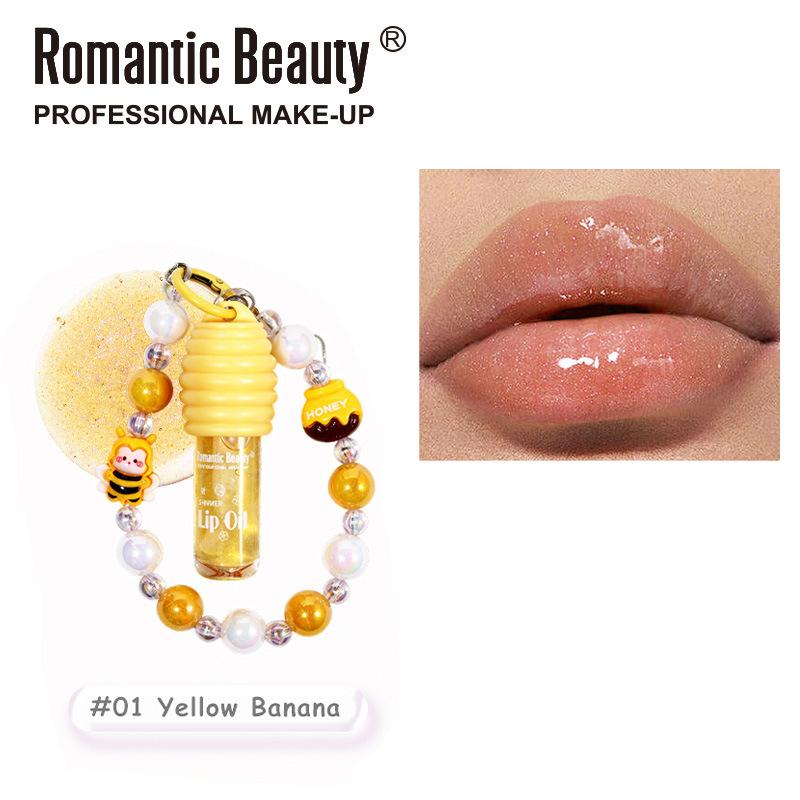 Lippenöl mit Kette 4 Farben Niedliches Armband Lippenbalsam Feuchtigkeitsspendender Lipgloss Wässriger Spiegel Getönter Lipgloss