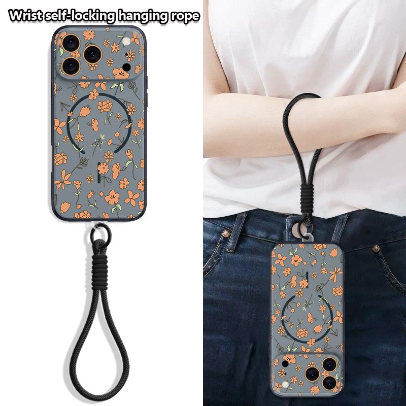 Little Floral Pattern Hand Strap Case For iPhone 17 Pro Max iPhone 16 15 14 13 Pro Max Magnetic For Magsafe Hybrid TPU+PC Matte Cover