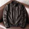 Genuine Leather Jacket Men Short Slim Fit Stand Collar Real Cowhide Biker Coat Casual Outerwear