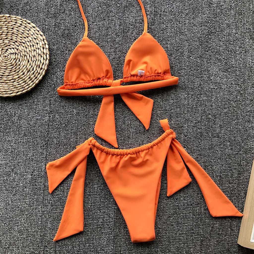 ZAFUL Set bikini imbottito da donna, triangolo coppa volant, cravatta, bikini a taglio alto, Verde 2, L