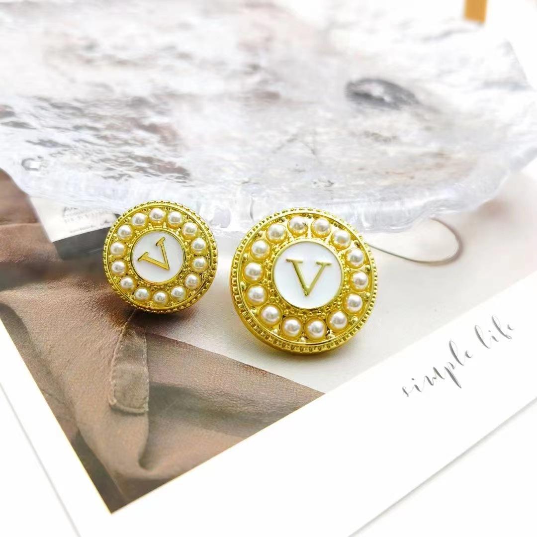 

6 шт. жемчуг V буква красивые изысканные круглые металлические пуговицы для ручного шитья для одежды аксессуар ручной работы DIY материал украшения 23mm