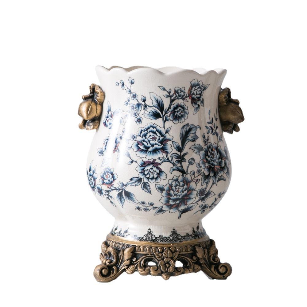 Retro palace ceramic vase blue and white porcelain living room hydroponic flower pot arrangement European style decoration