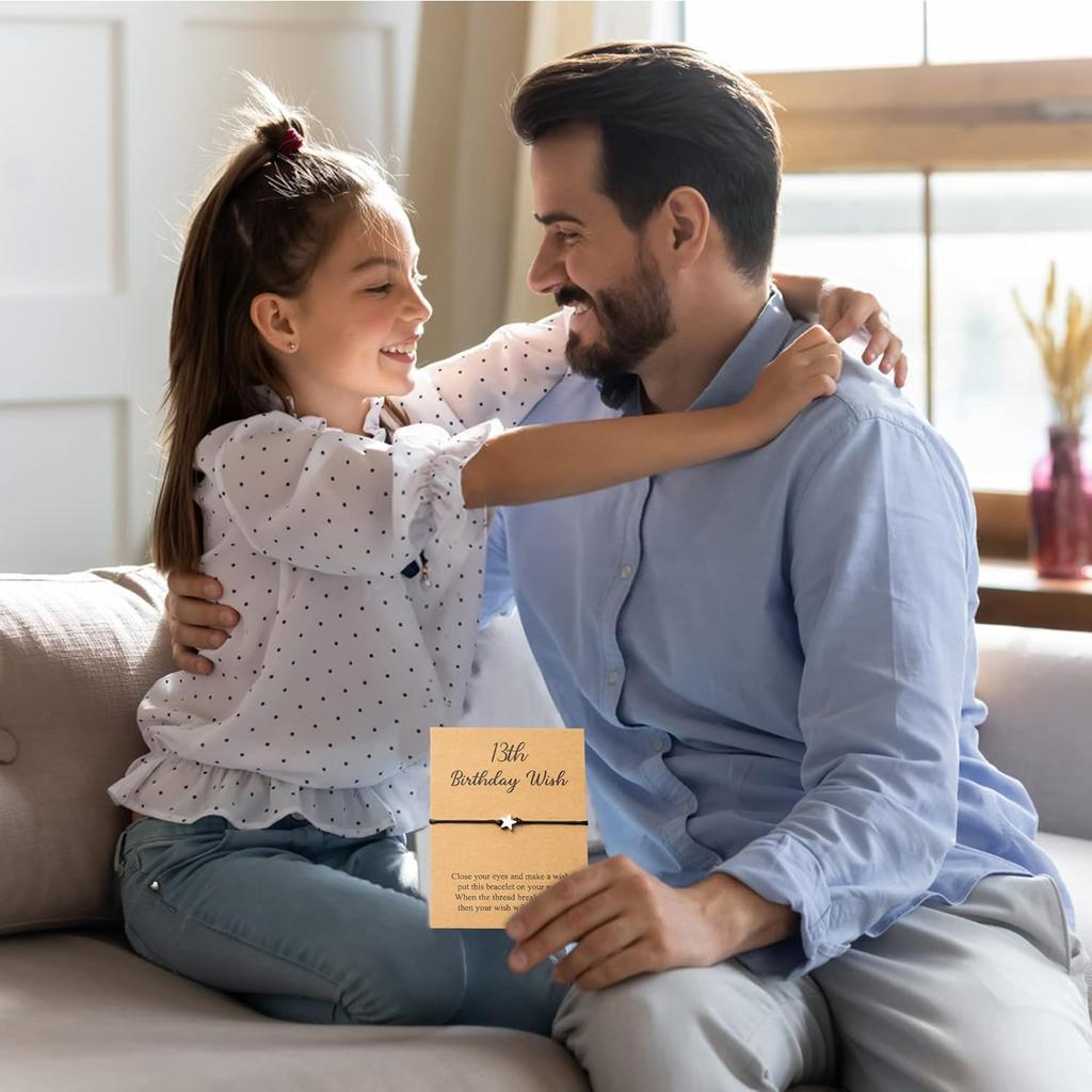 WATINC 13th Birthday Wish Bracelet, Adjustable Star Cord Bracelets with Make A Wish Cards, Friendship Simple Handmade Jewelry Birthday Gift for