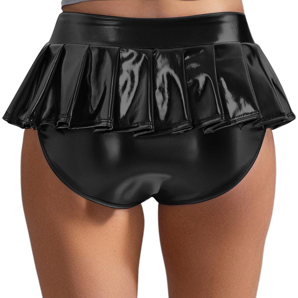 Dámské metalické lesklé mikro mini plisované culottes sukně Rave párty mikro šortky