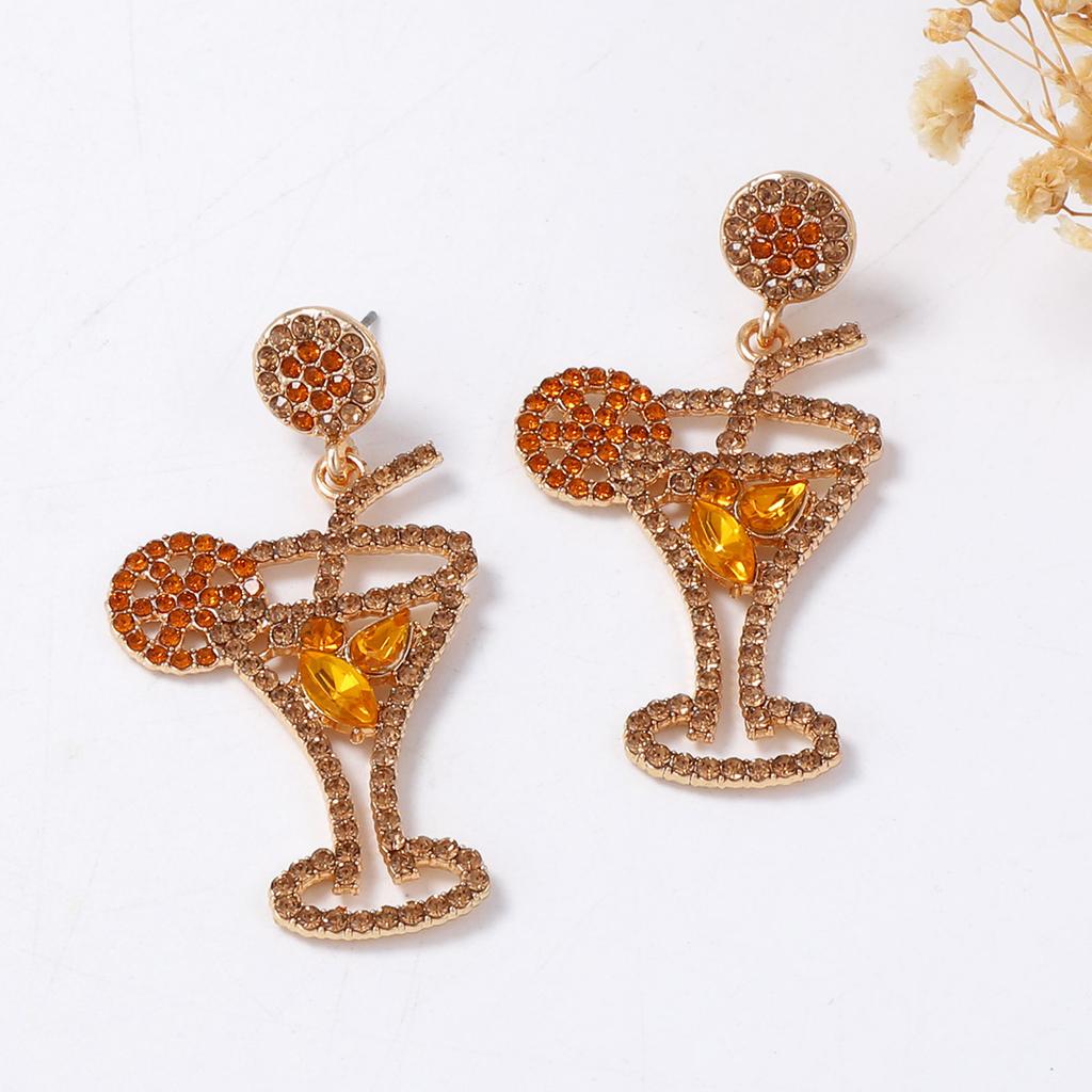 Cross-border New European and American Style Fashion Versatile Cocktail Cup Style Exaggerated Temperament Hollow Diamond Alloy Earrings