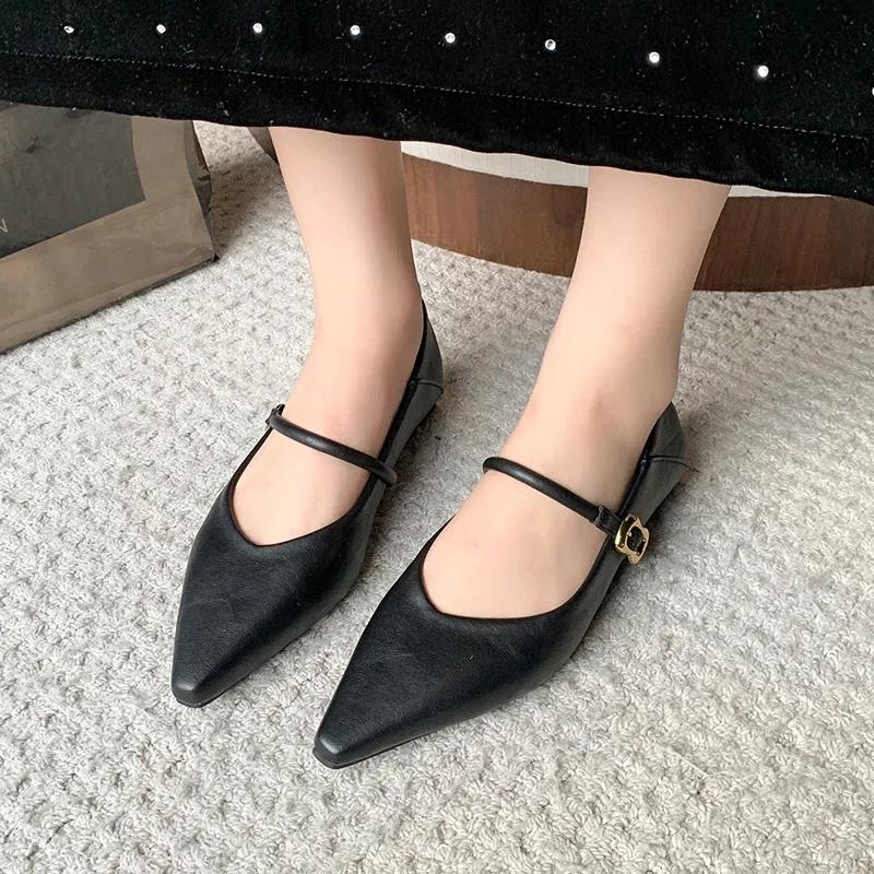 Ladies Shoes On Sale 2025 Fashion Spring New Women's Pointed Toe Buckle Strap Flats Outdoor Shallow Soft Bottom Woman Shoes