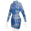 Women's Mid-waist Printed Pullover Style Commuter Girl Waisted One-step Dress