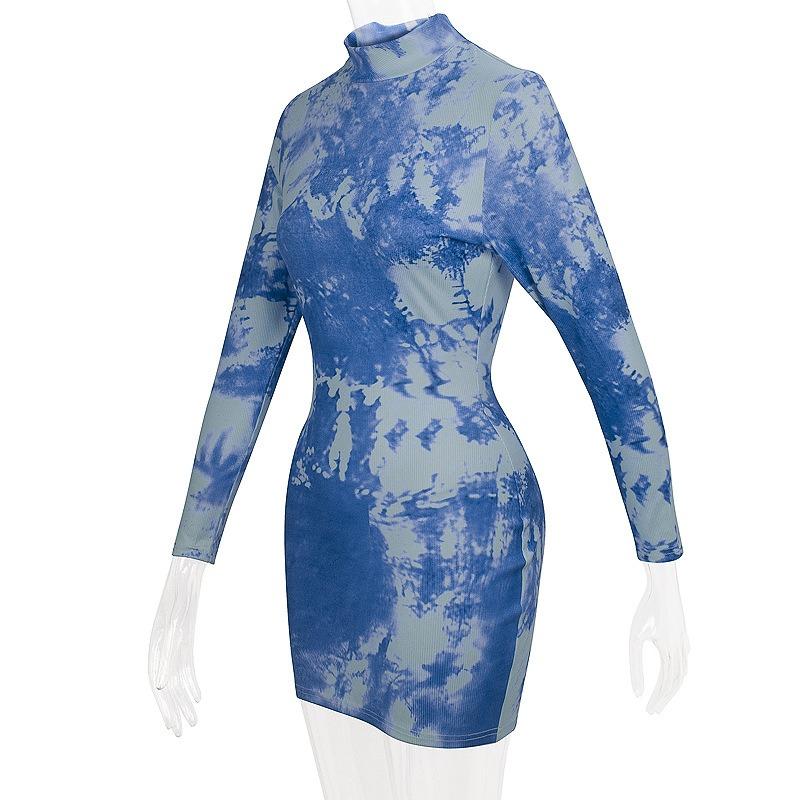 Women's Mid-waist Printed Pullover Style Commuter Girl Waisted One-step Dress