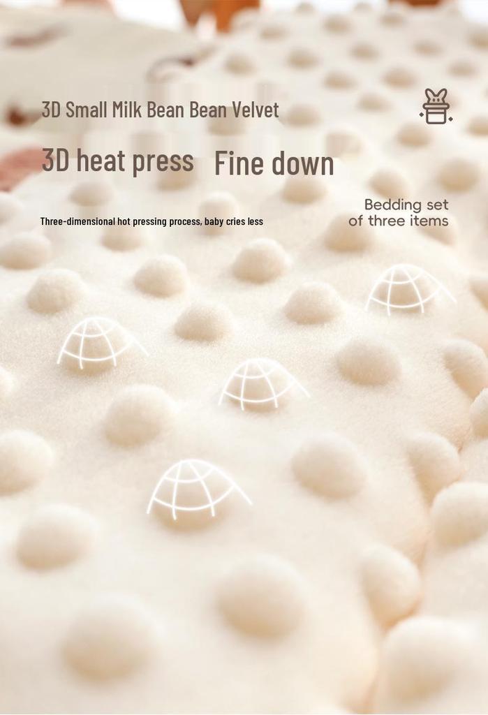 Three-Piece Pure Cotton Baby Bedding Set - Bean Cover Blanket, Cloud Pillow, Ruffled Quilt for Spring/Autumn