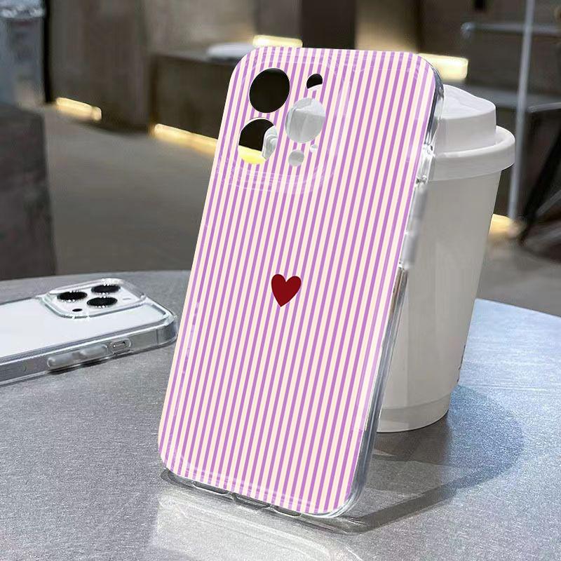 Phone Case for Samsung Galaxy S26 S25 Ultra S24 Plus A56 A16 A15 A36 A54 A55 A35 S21 S23 FE S22 Pastel Striped Heart Clear Cover