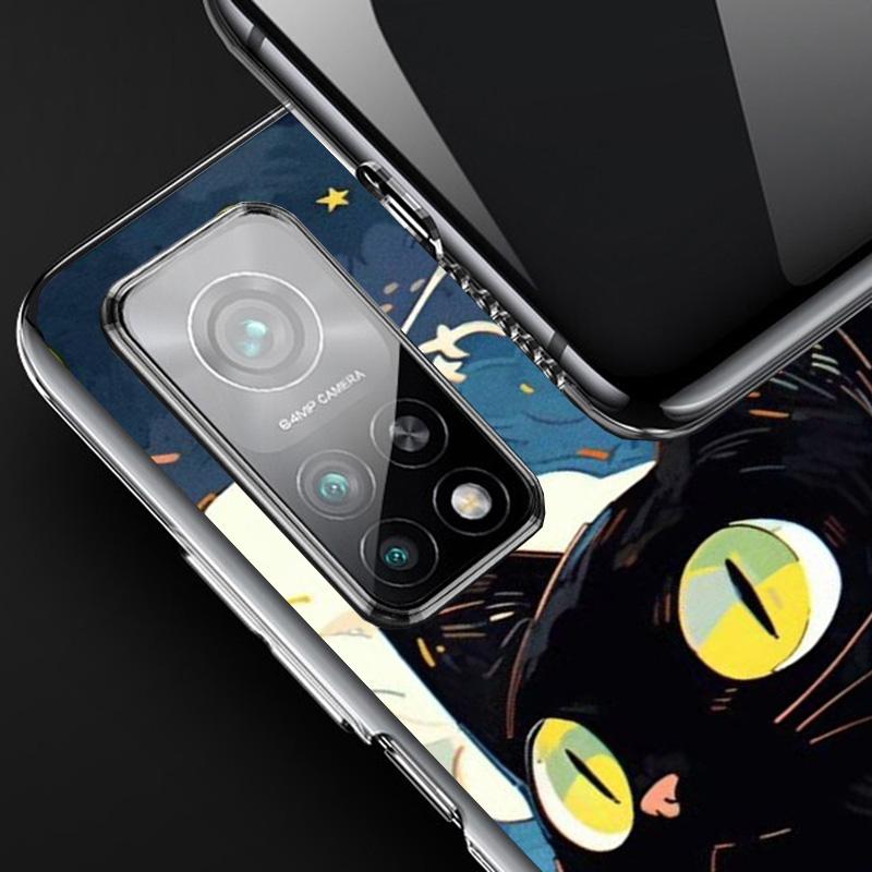 Anime Cute Black Cat Meow Phone Case For Xiaomi Redmi Note 15 14 13 12S 12 Pro Plus 11S 11E 11 11T 10S 10 Art Soft Pattern Cover