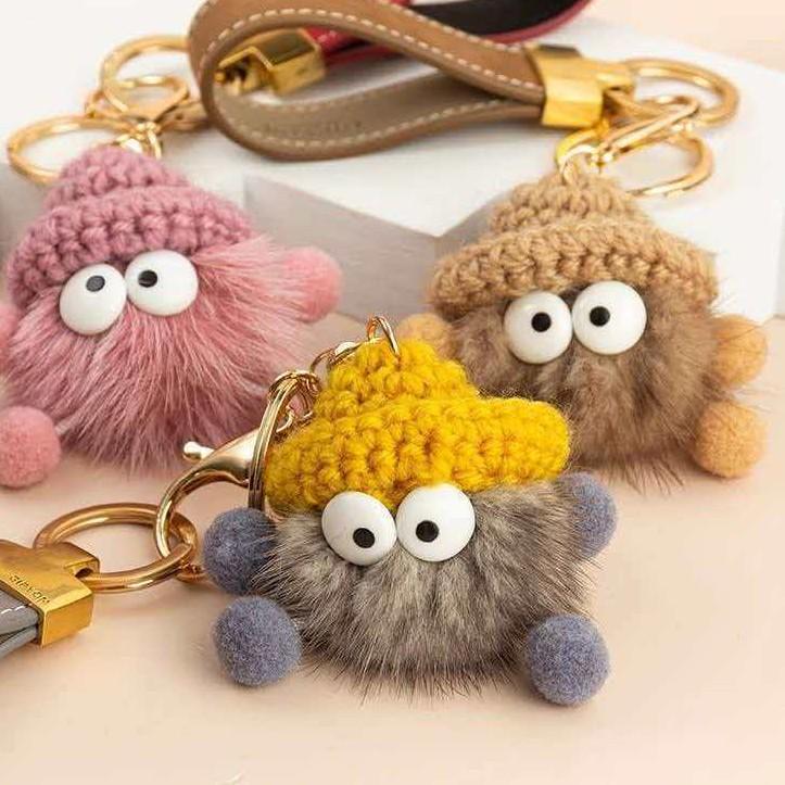 Big-Eyed Coal Ball Plush Keychain - Student Bag Accessory, Couple Pendant, Small Gift