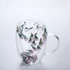 Double-layer Glass Mugs with Dry Flower and Handle for Coffee, Cocktails Elegant Glasses Cup for Entertaining Guest