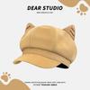 Japanese Cute Woolen Cat Ears Beret Female Spring and Autumn Versatile Face Ducktongue Newsboy Hat Octagonal Hat Tide