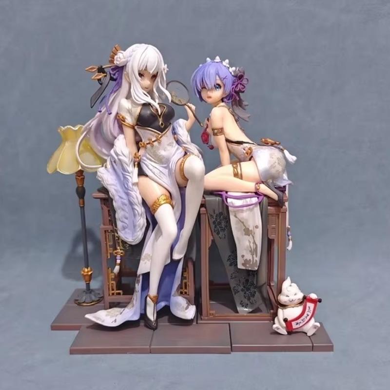 Anime Re:Zero Starting Life In Another World Rem & Emilia Chinese Cheongsam Action Figure Ornament Boy Otaku Surprise Toys Gifts
