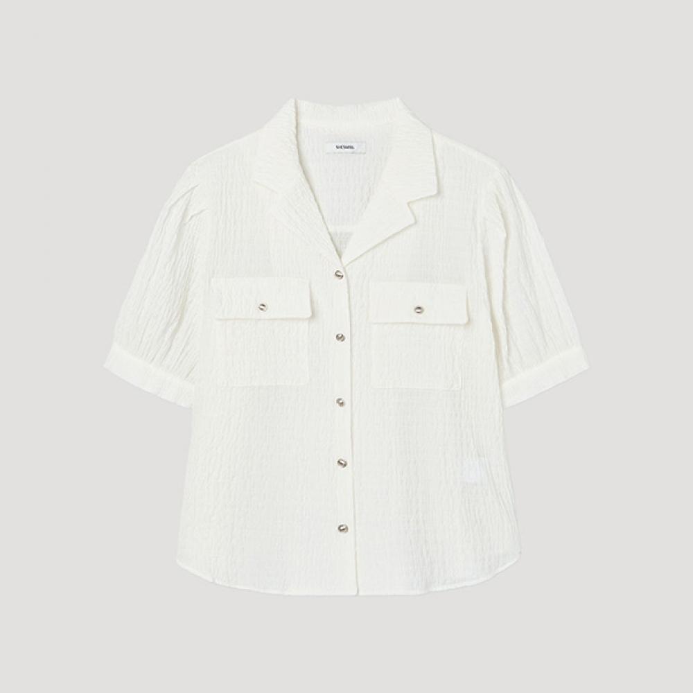 

[She S miSS] SeerSucker Open Collar Short Sleeve blouSe Swwblp21090 Wh white/66