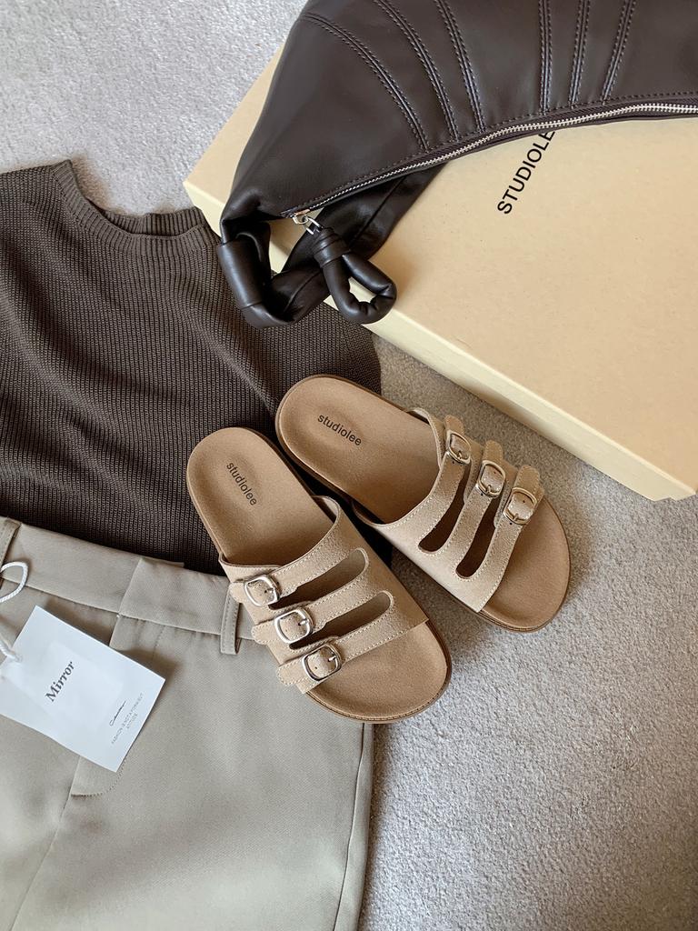 Sheepskin Grape Mother Three-breasted Slippers Women's Summer Versatile Casual Style Thick-bottomed Open-toed Birkencool Slippers