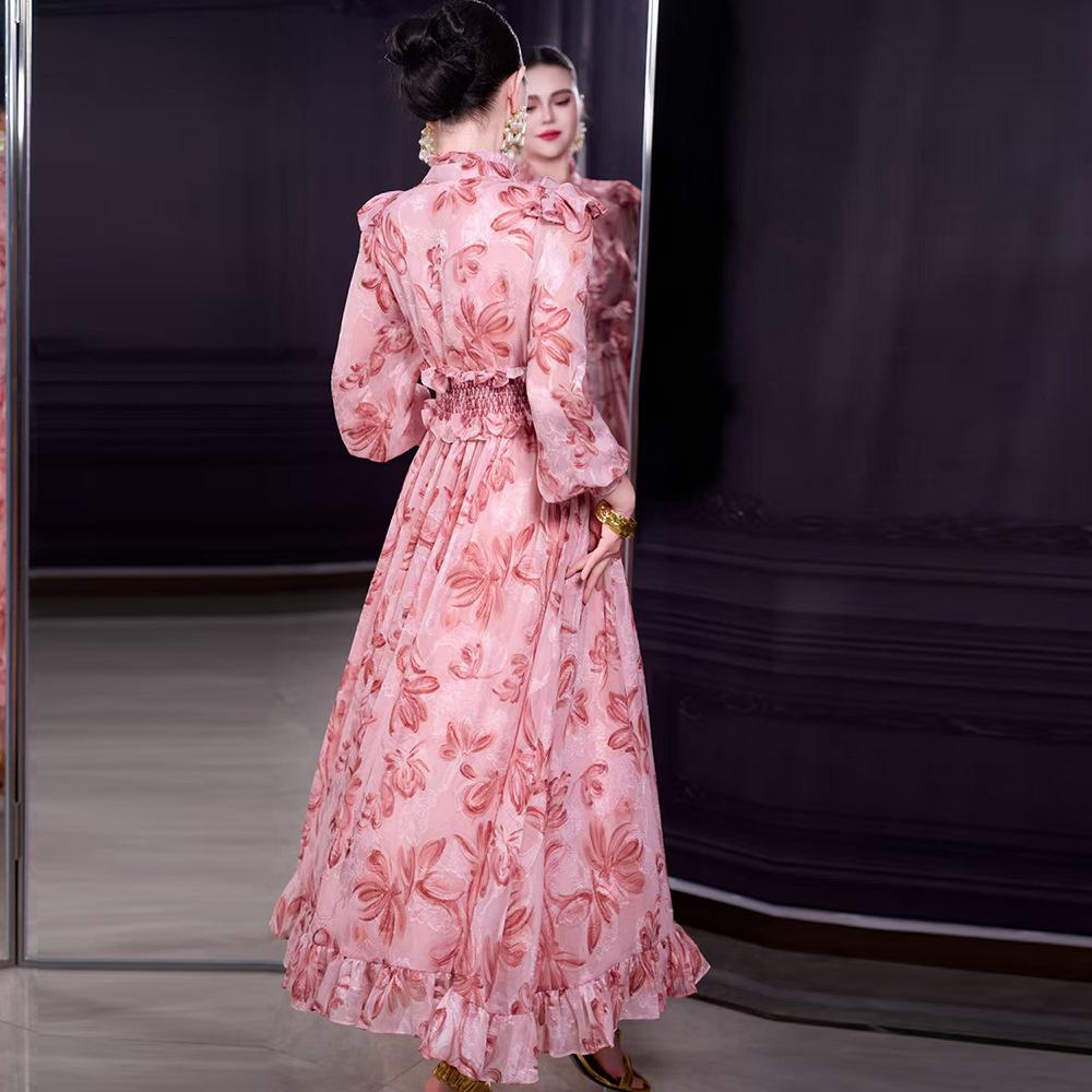 Stand Collar Long Sleeve Ruffle Waist Courtly Light Skirt - Spring 2026 Women's Collection
