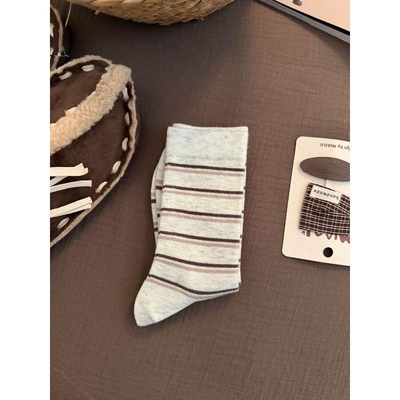 Ladies Autumn-winter Thick Warm Striped Double Collar Wool Medium Tube Pile Socks