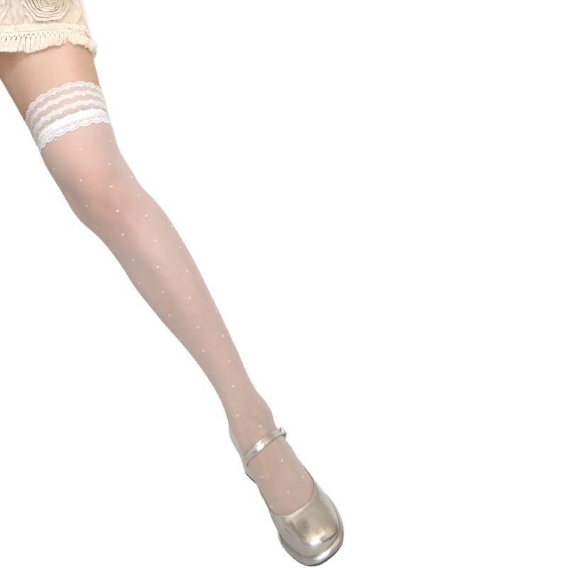 Lace Polka Dot High Socks Ultra-Thin Pure Want To Dot Over The Knee Socks Black Silk Japanese Polka Dot Socks