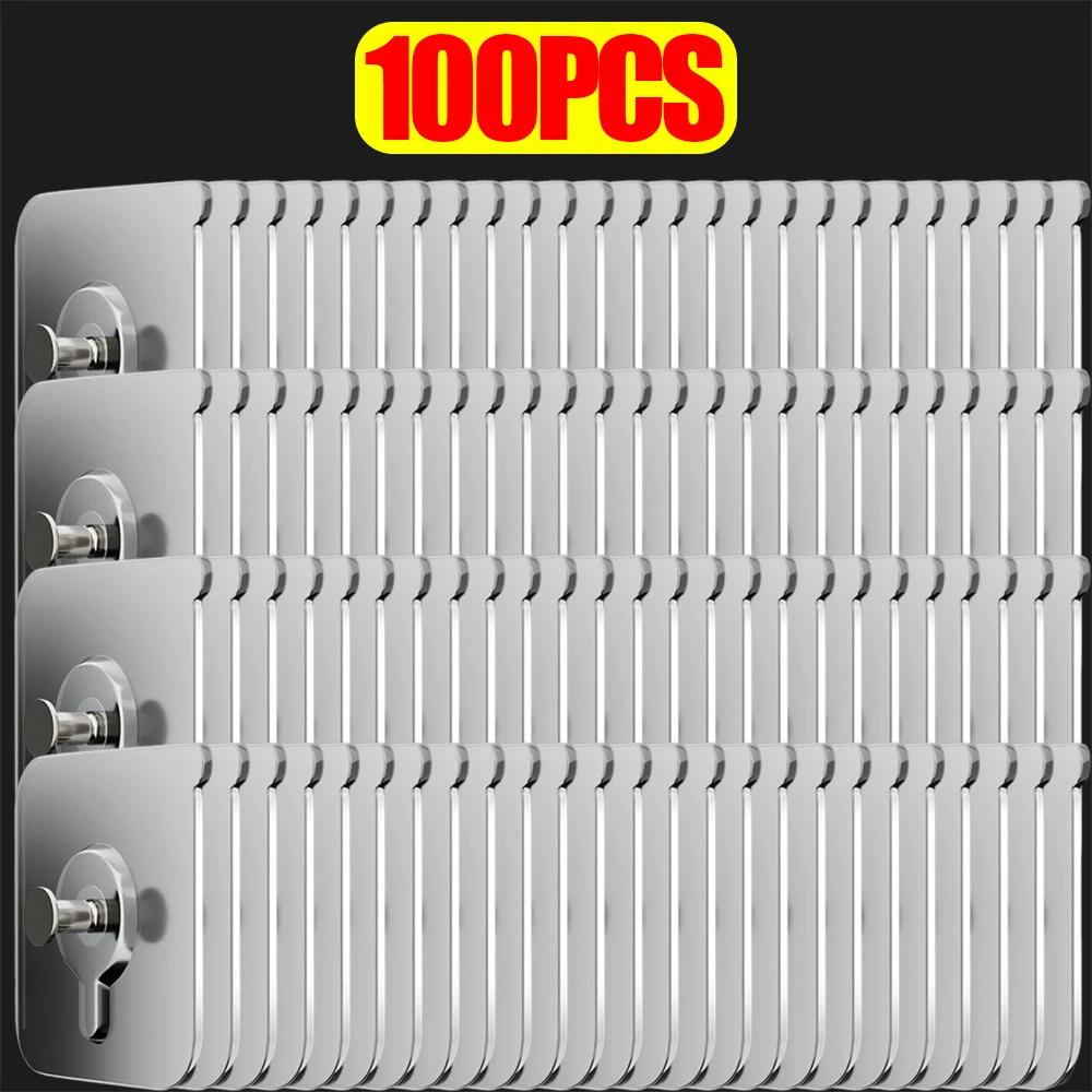 10/100Pcs Transparent Self-adhesive Wall Hooks Photo Frame Clock Screw Hook No Drilling No Nail Hanging Hangers Holder Organizer