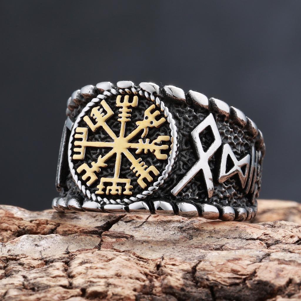 Mythical Viking Compass Ring For Men Norse Rune Finger Ring
