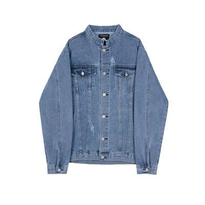 Men's Autumn Denim Jacket Stand Collar Handsome Short Top Korean Style Trendy Work Jacket