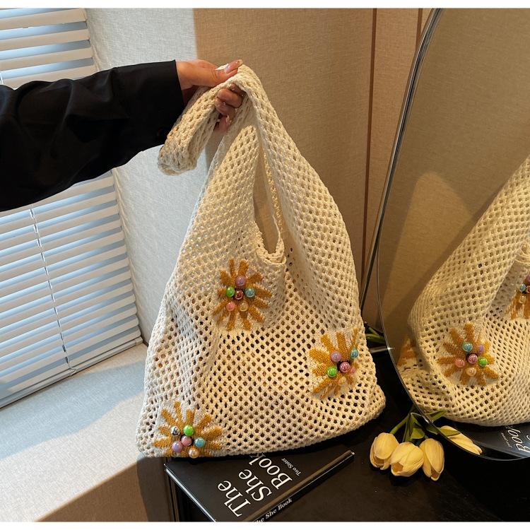 

2025 knitted bag hollow sunflower pattern women s shoulder bag seaside vacation woven bag women покинуть белый
