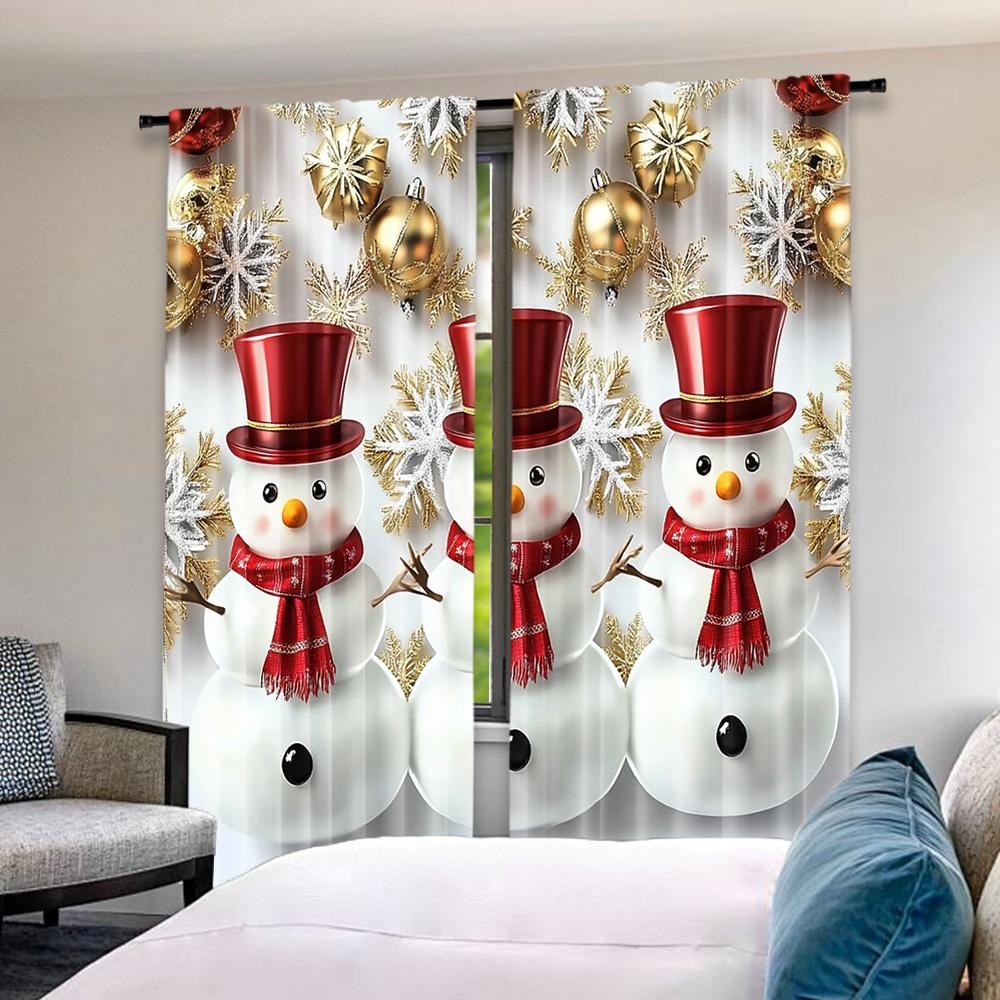 Set Of 2 Flat Printing Merry Christmas Trendy Curtains Tree Digital Printed Polyester Drapes Festive Curtain