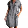 Women's Fashion Summer Lapel Short Sleeve Denim Loose Long Tops V-Neck Shirt Denim Dress Causal Plus Size Vestido S- 5XL
