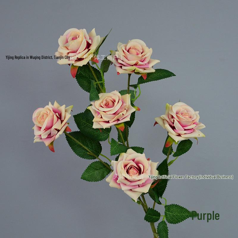6-Head Angled Rose Artificial Flowers for Wedding Hall, Garden, and Landscape Styling