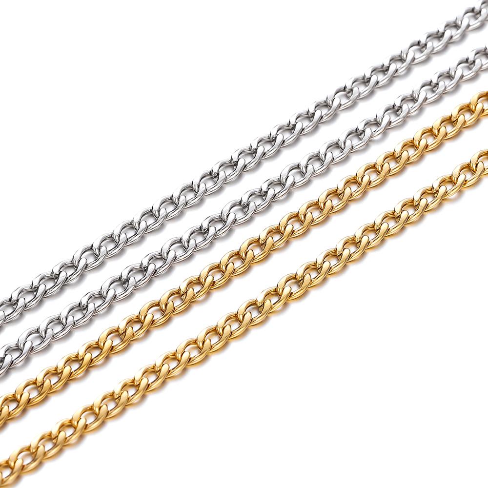 2Meters 2.9-4.6mm Stainless Steel Curb Cuban Chains Bulk for DIY Necklace Bracelet Anklet Jewelry Making Accessories Supplies