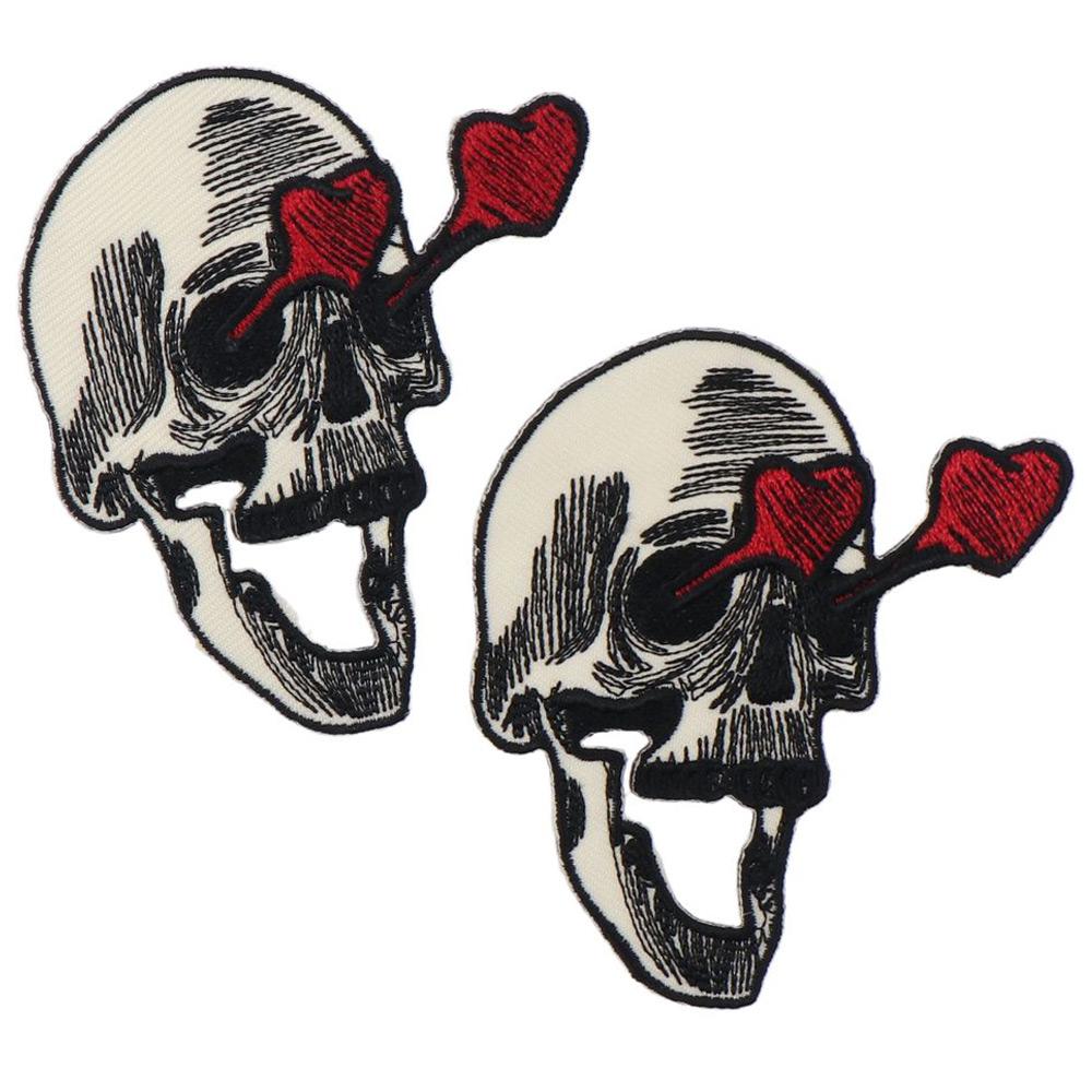 2Pcs Embroidery Thread Skull Embroidered Patch Appliques Iron on Patches The Happy Skull Patch Embroidered античная латунь