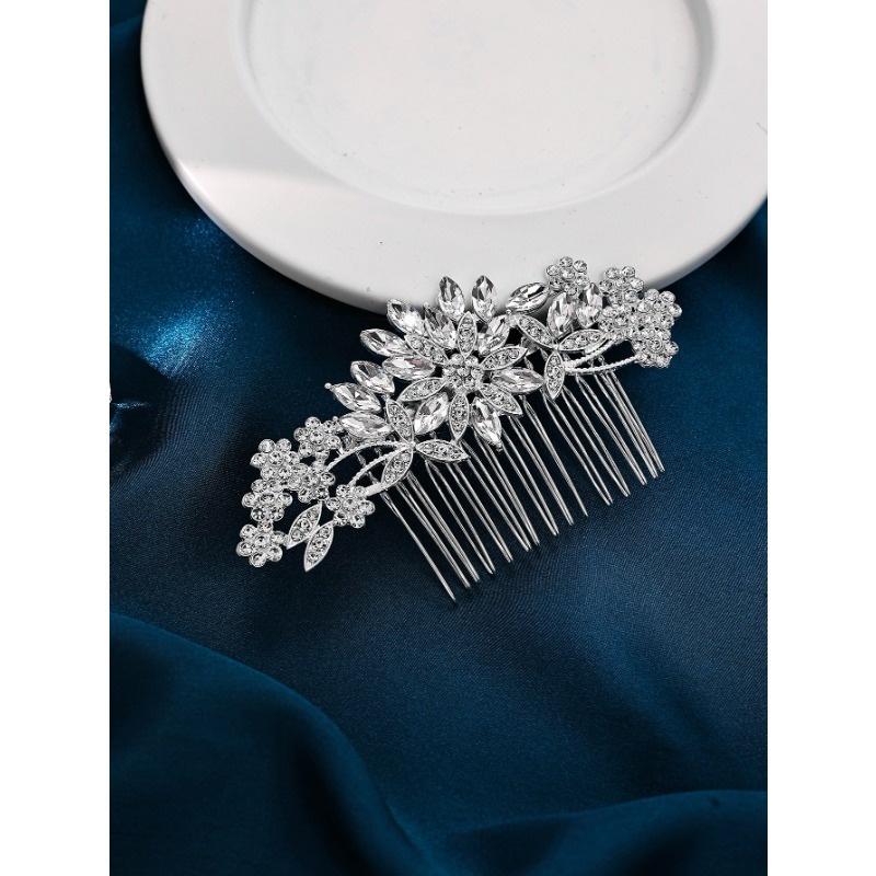 1pc Plum Flower Design Rhinestone Alloy Hair Comb for Women, Party, Wedding, Photography