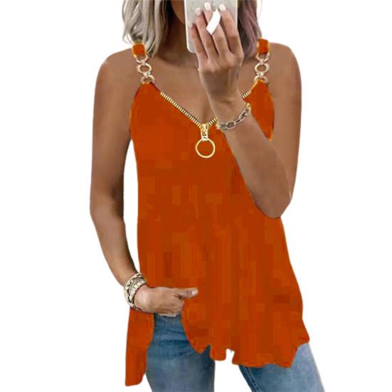

Застібка-блискавка V-подібний виріз Без рукавів Верхній ланцюжок Наплічні лямки Вільний крій без спинки Молочний шовковий однотонний жилет Вуличний одяг XL вина червоного кольору