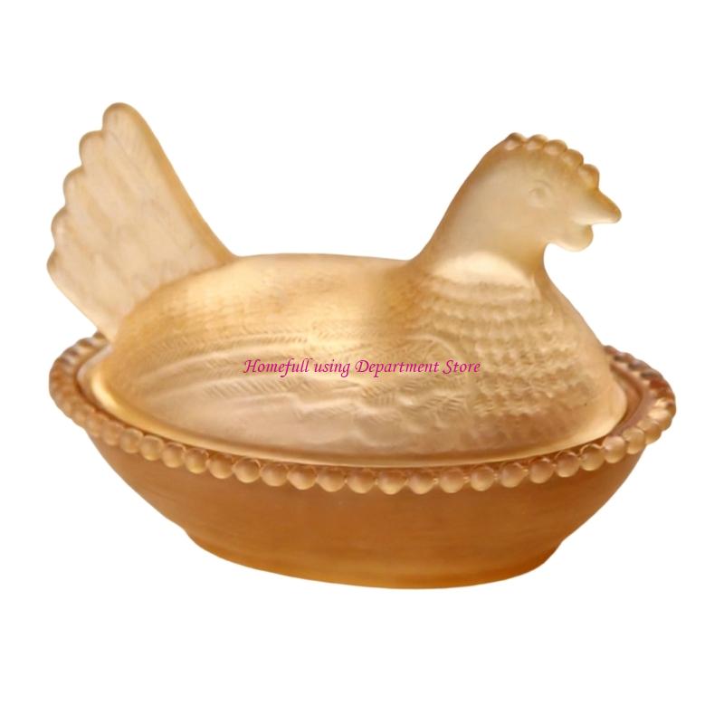 Szklany Kryształowy Pudełko na Cukierki Kura na Gnieździe Słoiczki na Cukierki z Pokrywką Pokryty Półmisek na Cukierki Dekoracje Stołu Talerz na Deser Prezent