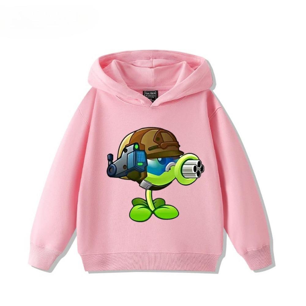 2025 Autumn/Winter New Children's Long Sleeve Top Plant Wars Zombie Printed Street Fashion Boys and Girls Hooded Sports Shirt