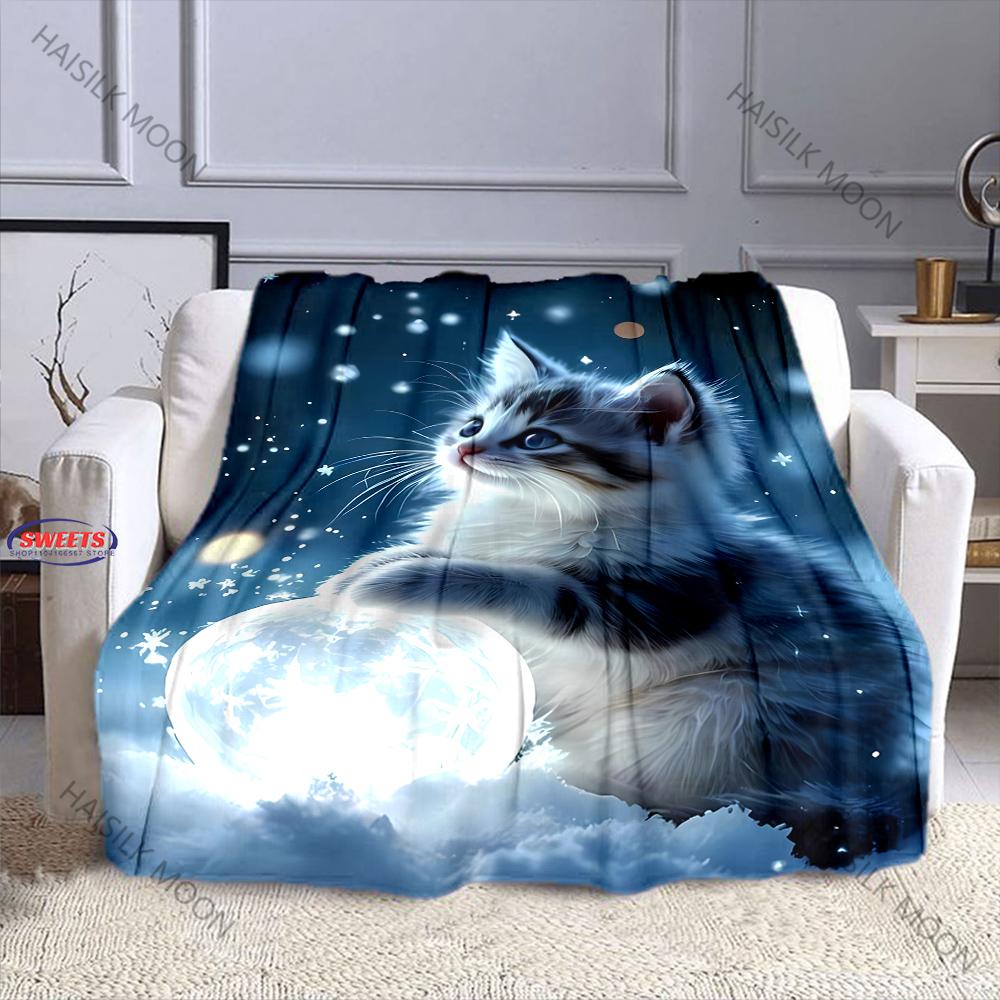 Cute Cat Print Queen Size Flannel Fleece Blanket, Super Soft Bed Blanket, Lightweight Fuzzy Cozy for All Seasons, Holiday Gifts