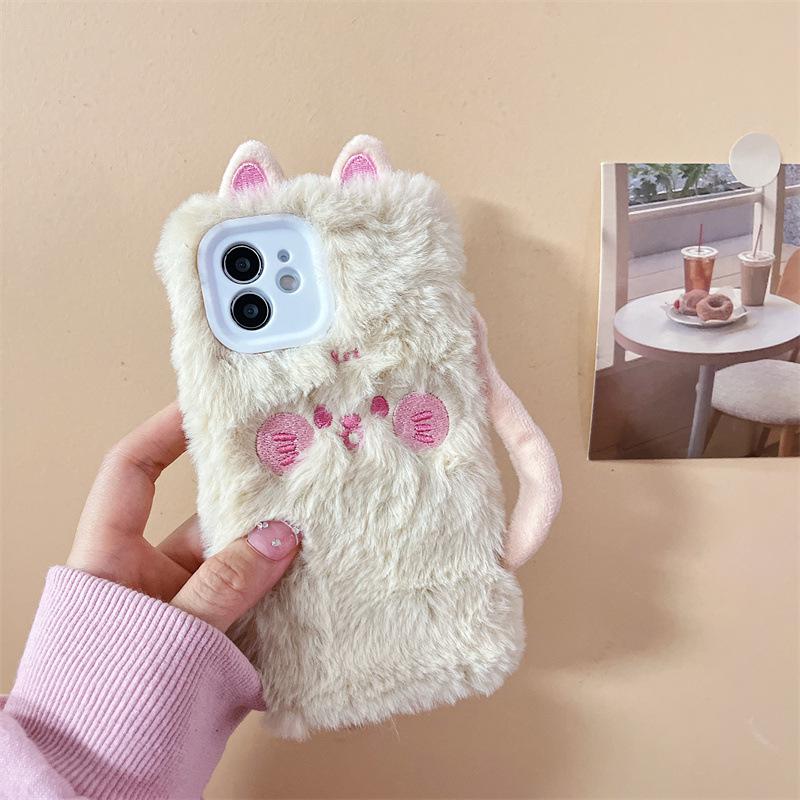 Cozy Cartoon Cat Silicone Phone Case for Apple 12, 13, 14 Pro Max - Autumn/Winter Collection for Girls