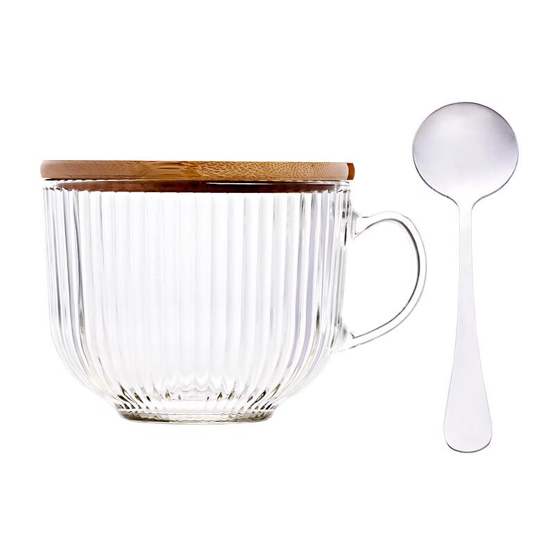 Baijie 400ML Threaded Glass Breakfast Cup with Lid & Spoon
